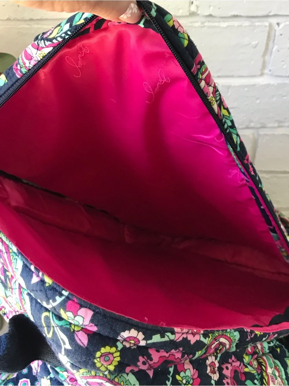 Vera Bradley Petal Paisley Campus Backpack Padded Laptop Zip Pocket Pink Blue